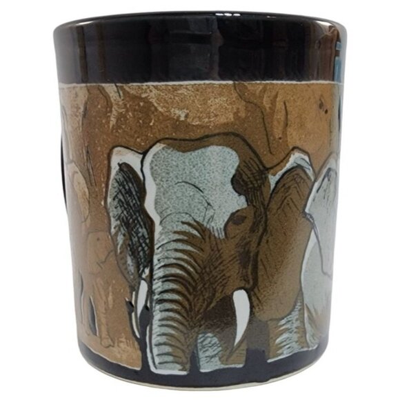 Otagiri Japan Elephant Coffee Tea Mug Cup Black Brown Safari Animals Africa Zoo - Picture 1 of 6
